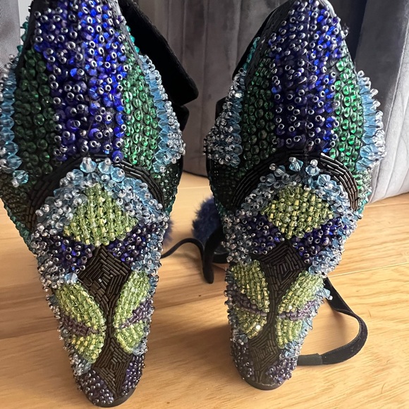 Sergio Rossi Black and Blue Beaded Heels